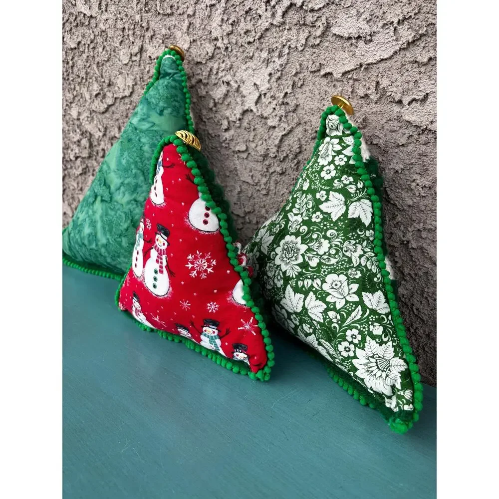 Reversible Handmade Tree Shaped Throw Pillow Set: Green Holiday Home Decor